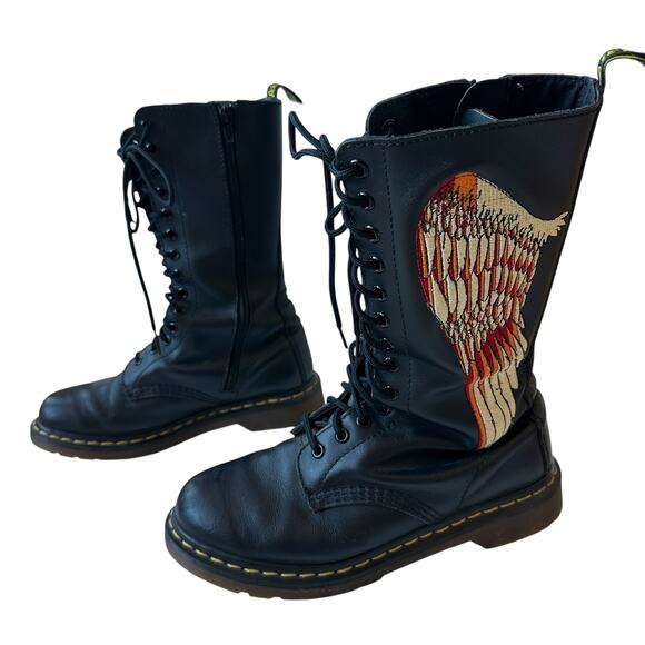 Dr. Martens Celeste Combat Boots Black Leather Angel Wings Women's Size 8 - Picture 2 of 11